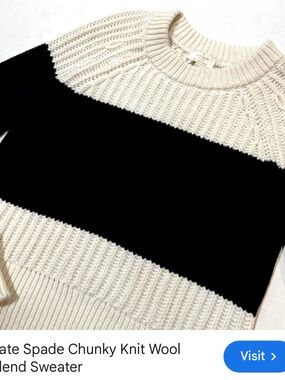 kate spade Cream and Black Striped Ribbed Crew Sweater Size L